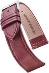 Alpine Flat Stitched Genuine Leather Watch Strap with Quick Release Spring Bars - Burgundy - 22 mm