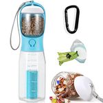 Sofunii 3-in-1 Portable Dog Water Bottles Travel with Food Container and Replaceable Waste Bags,Built-in Filtration, Leak-Proof,Scale Markings,Dishwasher Safe&BPA-Free for Pet Park Walking(20oz-Blue)