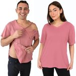 Post Surgery Shirt with Discreet Left & Right Side Snap Access (S, Clay Pink)