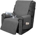 Easy-Going Waterproof Recliner Chair Sofa Cover with Pocket, 1-Piece Reversible Couch Cover for Recliner, Washable Protector with Elastic Straps for Dogs, Pets (Recliner Chair, Gray/Light Gray)