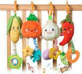 TUMAMA Hanging Vegetable Plush Toy Set, 4 Pack Vegetable Crib Stroller Toys, Early Baby Cognitive Sensory Rattle Hanging Toy with Teether. Suitable for Babies 0, 3, 6, 9, 12 Months