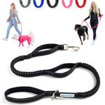 Shed Defender Shock Absorbing Bungee Dog Lead - Three Padded Handles for Traffic Control at Different Lengths, Stretches from 4-7ft, Elastic Dog Leash, Reflective Stitching, black, Large, Medium