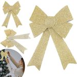 Champagne Sparkling Christmas Foil Bow 43cm, Glitter Tinsel Bows, Christmas and Wedding Decorations, Light Up Christmas Decorations, Christmas Tree Topper Bow, Multicolor LED Christmas Bow