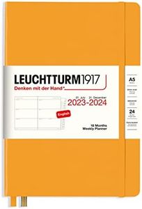 LEUCHTTURM1917 367602 Weekly Planner Medium (A5) 2024, with booklet, 18 Months, Rising Sun, English