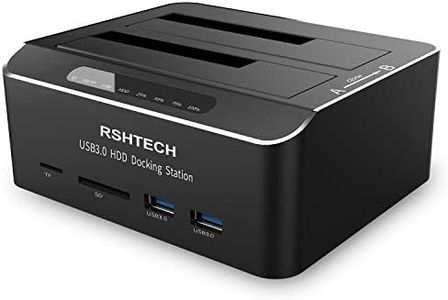 RSHTECH USB 3.0 Aluminum Dual Bay Hard Drive Dock per 2.5&3.5 SATA HDD SSD, Supporta Schede SD TF e Funzione di Clonazione Docking Station per Dischi Rigidi, Supporto 2 Unità da 16 TB（RSH-DS02）