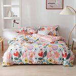 Jane yre Floral Duvet Cover Twin, 100% Cotton 3 Pcs Floral Bedding Set, Fresh Garden Style Yellow/Red/Pink Flower Botanical Print, with Zipper Ties, Luxury Soft Breathable Comfortable (NO Comforter)