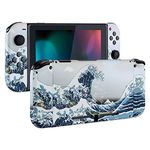 eXtremeRate Soft Touch Grip Back Plate for Nintendo Switch Console, NS Joycon Handheld Controller Housing with Full Set Buttons, DIY Replacement Shell for Nintendo Switch - The Great Wave