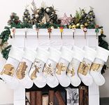 GEX Christmas Stockings 8 Pack for Family 20" Gold Sequins White Velvet with Soft Faux Fur Embroidery Classic Fireplace Tree Decorations Hanging Ornament for Xmas Season Decor (Set of 8)