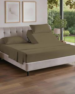 Split Head King Sheet Set – 4 Piece Flex Split Top King Sheets for Adjustable Beds - Fits 14” to 16" Mattress w/ Deep Pockets - Ultra-Soft, Breathable & Cooling - Luxury Bedding & Wrinkle Free - Khaki