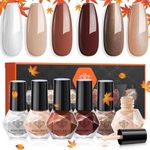 modelones Nail Polish 6 Colors Fall Brown Nude Silver Glitter Nail Polish Set Skin Tone Winter Collection Quick Dry Nail Polish Manicure DIY Nail Art Salon Home Gift For Women Girl