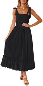 ZESICA Women's 2023 Summer Boho Spaghetti Strap Square Neck Solid Color Ruffle A Line Beach Long Maxi Dress, Black, Small