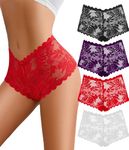 Avidlove Plus Size Sexy Women's Panties Floral Lace Boy Shorts Underwear Pack of 4 High Waist Cheeky Panty