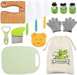 Suhctuptx 14 Pieces Wooden Kids Kitchen Knife Set with Gloves Cutting Board Fruit Vegetable Crinkle Cutters Serrated Edges Plastic Toddler Knifes for Real Cooking Kid Safe Knives - Crocodile