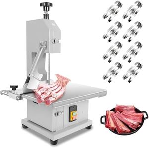1500W Electric Meat Band Saw, Stainless Steel Tabletop Electric Cutting Machine with 8 Saw Blades, 0.04-4.3 Inch Cutting Thickness, 20x15 in Table Sawing for Chicken Fish Trotter Beef (1500W)