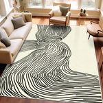 SunNewt 9x12 Rug Modern Abstract Area Rug Contemporary Striped Living Room Rug Stain Resistant Washable Rug Non-Shedding Bedroom Rug Non-Slip Low-Pile Floor Carpet for Dining Room Kitchen Home Office