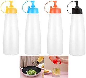 PENGQIMM Squeeze Bottles with Caps,4PCS Sauce Squeeze Bottle,Squeeze Bottle,Top Storage Containers for Ketchup Mustard Mayo Hot Sauce Olive Oil,Reusable Squeeze Containers (500ml)