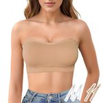 Sexy Code 1701 Women's Strapless Sport Bra - Padded Non-Slip Bandeau Tube Top, Wireless Bralette(D389-D259-Beige-XL