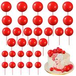 SYKYCTCY 24 PCS Balls Cake Toppers Ball Cake Picks Foam Ball Shaped Cupcake Toppers Mini Balloons Baby Shower Cake Decorations for Wedding Enaggement Bridal Shower Birthday Party Supplies Red