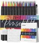 int!rend Watercolour Brush Pens Set 51 PCS - including 24 bright Professional Art Pens, 2 Water Brush Bens, 20 Sheets, 5 Stencil Templates