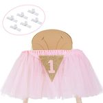 1st Birthday Girl Decoration High Chair Tutu Skirt Banner No.1 - Cake Smash 1st Birthday Decorations for Baby Girls - First Birthday Banner Highchair Centrepiece in Baby Pink and Gold Princess Theme