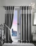 viceroy bedding PAIR OF VELVET STYLE DIAMANTE THERMAL BLACKOUT Eyelet Ring Top Curtains Including Pair of Matching TIE BACKS (46'' x 54'', Silver/Grey)