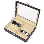Juns Sunglasses Eyeglass Organizer, 8 Slots PU Leather Eyewear Storage Box Jewelry Display Case Watch Box with Glass Lid