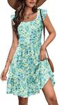 Zeagoo Baby Blue Dresses for Women Summer Boho Beach Shift Ditsy Sleeveless Sundress Pockets Floral Tiered Swing Casual A-Line Dress with Pockets Dress for Teens