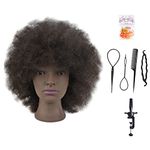 Mannequin Head African American with 100% Human Hair Cosmetology Afro Hair Manikin Head for Practice Styling Braiding with Free Clamp