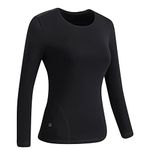 2024 Upgraded Womens Heated Tops Electric Thermal Underwear Long Sleeve Sweatshirt Heated T-Shirts Soft Jumpers Slim Fit Lightweight Blouses Winter Warm Cotton Gilet Sports T-Shirt Breathable Black