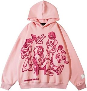COOLMONAR Mens Cartoon Graphic Hoodies Streetwear Hooded Sweatshirt Pullover Hip Hop Fashion Y2K Hoodies Unisex, Gothic Jacket 2, XX-Large