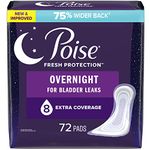 Poise Overnight Postpartum Incontinence Pads, Ultimate Absorbency, 72 Count (2 Packs of 36)