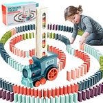 COLEESON Domino Train Toy Set with 100PCS Domino Blocks, Automatic Domino Laying Electric Train with Sound, Kids Building and Stacking Train Dominoes Game Toys for 3 Year Old Boys Gifts (100pcs)