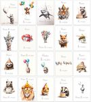 20 Assorted Birthday Cards Multipack - 12 x 17cm (About 5x7 inches) Eco Friendly with Kraft Envelopes (Birthday Animals)