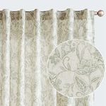 Lazzzy Linen Curtains Farmhouse Green Floral Print Curtains 84 Inches Long Back Tab Drapes for Living Room Bedroom Semi Sheer Patterned Country Vintage Curtains 2 Panels Set Rod Pocket Green on Beige