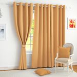 Story@Home Blackout Door Curtains 7 Feet Long Set of 4 Room Darkening Plain Print Opaque Room Darkening Curtain for Living Rooms, Bedrooms, Halls, 116 x 215 cm, Mustard, 100% Opacity