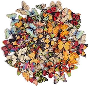 FINGOOO 100 PCS Butterfly Wooden Buttons,1 Inch Colorful 2 Holes Mixed Decorative Buttons for DIY Sewing&Wood Craft Clothes Accessories