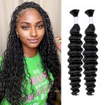 Deep Wave Bulk Human Hair for Braiding 2 Bundles 100g 20 Inch No Weft 10A Brazilian Virgin Curly Human Hair Extensions for Boho Braids Wet Wavy Human Braiding Hair (20"/100G,Black)