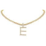 FindChic Hip Hop Letter E Necklace for Women Simulated Diamond Cubic Zirconia 18K Gold Plated Iced Out Tennis Chain Initial Pendant Layered Choker Necklaces for Girls