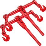 VEVOR Chain Binder 3/8in-1/2in, Ratchet Load Binder 9215lbs Capacity, Ratchet Lever Binder w/ G70 Hooks, Adjustable Length, Ratchet Chain Binder for Tie Down, Hauling, Towing, 2 Packs in Red