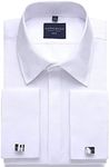 Alimens & Gentle Men's Dress Shirts French Cuff Long Sleeve Regular Fit (Include Metal Cufflinks and Metal Collar Stays) (15.5'' Neck 32''-33'' Sleeve White)