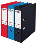 Rexel Choices A4 Lever Arch Files, 3-Pack Assorted Colors (Black, Red, Blue), Durable Plastic on Board, Patented No.1 Locking Mechanism, Replaceable Spine Labels, Ring Binder, Office File Organizer