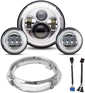 YEEGO DIRECT 7 inch Motorcycle LED Headlight 4.5 inch Fog Passing Lights for Road Kin-g Ultra Clas-sic Elec-tra Street Gli-de Tri Cvo Heri-tage Softail Sli-m De-luxe Fat-boy, DOT Approved (Silver)