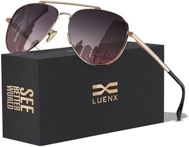 LUENX Aviator Sunglasses for Men Women Polarized Driving Classic Shades - UV 400 Protection with Accessories 60MM, Gradient Black Red Lens/Rose Gold Frame