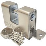 Britanium® BRP/74 [Armoured] High Security Container Padlock - [Heavy Duty] - [Anti Drill Cylinder] - Also Ideal Motorbike, Shed & Garage Lock (5 Keys) Silver