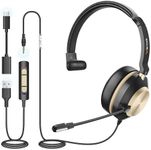 Wantek USB Headset with Microphone, Type-c/USB/3.5mm Jack 3-in-1 PC Headsets, Single Ear (Monaural) Headsets with Noise Cancelling and Volume Control for Call Centers, Skype, Zoom, Office,Business