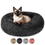 ELYF 50cm Dark Grey Donut Cat Beds for Indoor Cats Clearance, Kitten Bed and Puppy Bed with Anti-Slip Waterproof Bottom, Fluffy Cosy Pet Bedding & Furniture for Small Dog Bed Clearance, Large Cat Bed