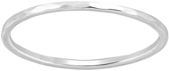 Hammered Stacking Ring | 1mm Skinny Textured Ring in Silver, Gold, or Rose Gold | Comfort Fit USA Sizes 4-12 (11, 925 Sterling Silver)