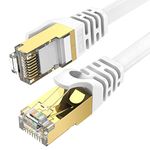 Ercielook Ethernet Cable 100 ft - CAT8 High Speed Shielded Flat Internet Cable with Clips, Weatherproof S/FTP UV Resistant for Router/Gaming/Modem - White