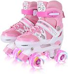 Roller Skates for Girls and Kids, 4 Sizes Adjustable Roller Skates, with All Wheels Light up, Fun Illuminating for Girls and Kids, Roller Skates for Kids Beginners, Small(12J-2), Pink