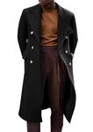 Runcati Mens Trench Coat Notch Lapel Long Jacket Double Breasted Classic Winter Overcoat, Black, X-Large